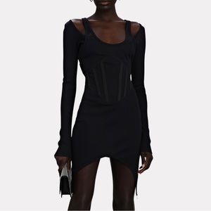 Dion Lee Black Asymmetric Corset Knit Dress